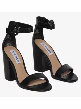 STEVE MADDEN • Friday Black Open-Toe Chunky Block Heeled Ankle Strap Sandals, 9